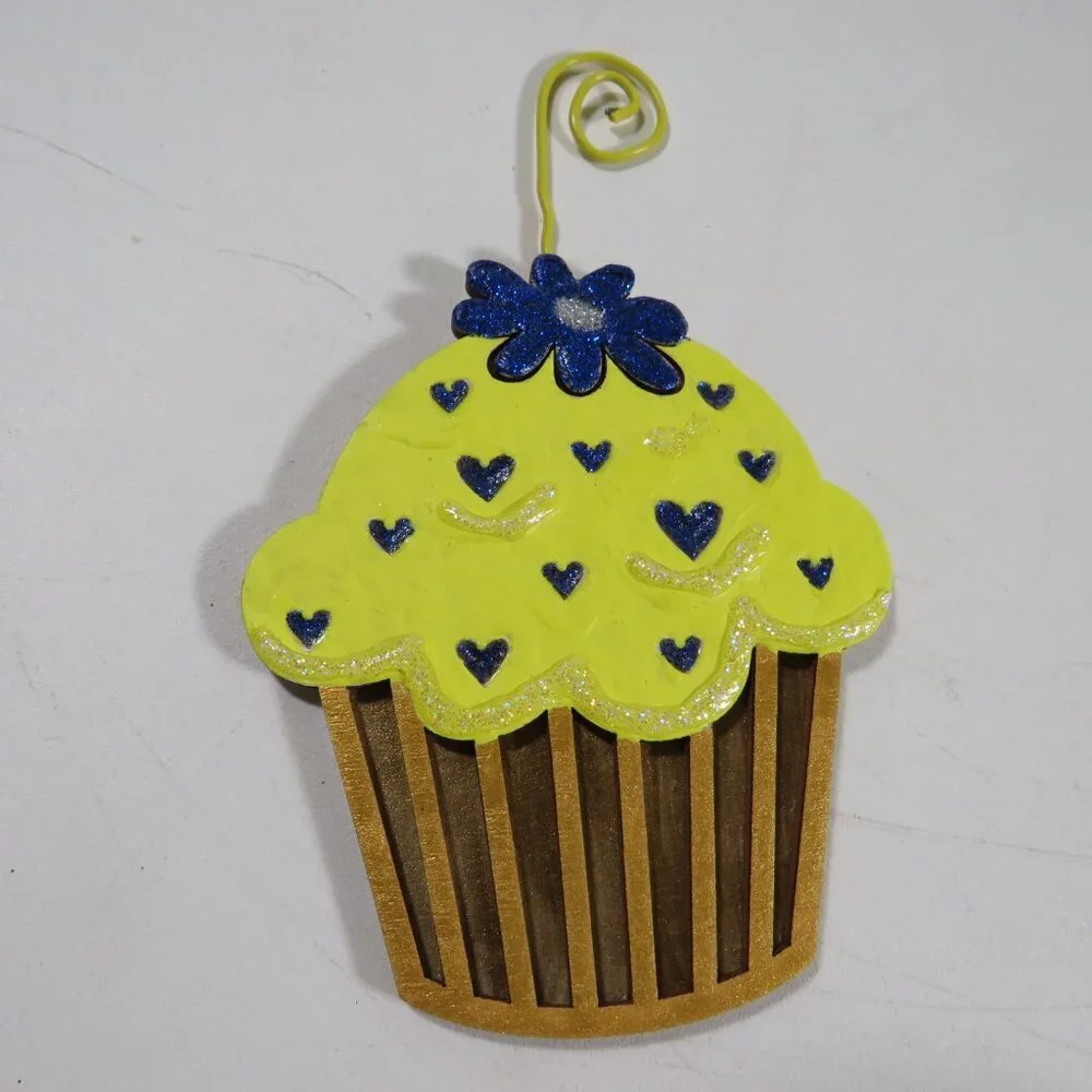 Cupcake with Flower Laser Cut Wooden Ornament Hangs